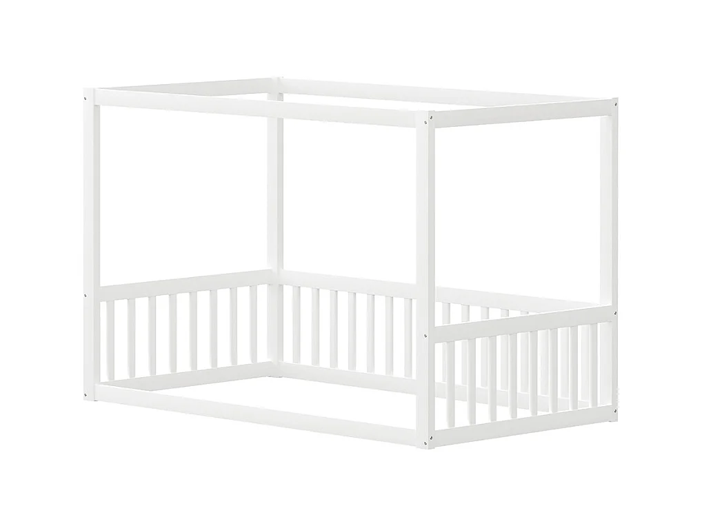 Lit simple 90x200 lit à baldaquin en bois massif cadre robuste style enfant couleur blanc