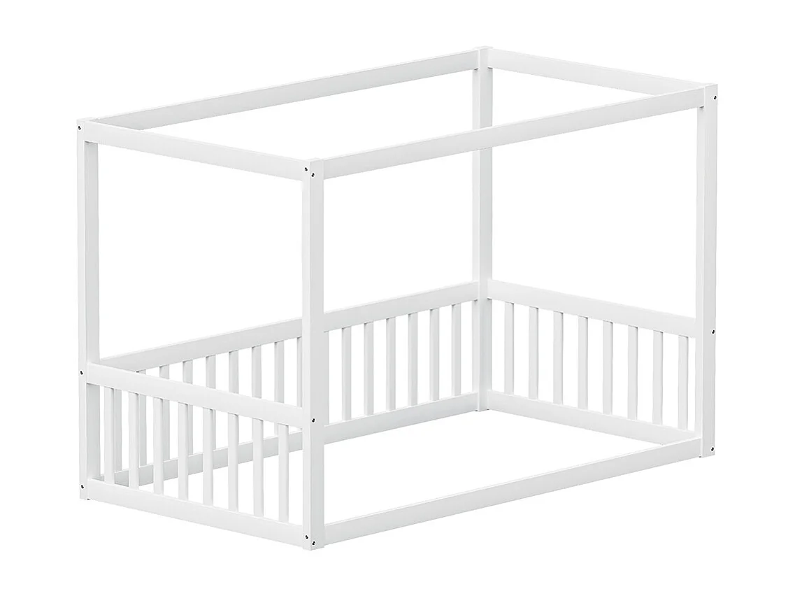 Lit simple 90x200 lit à baldaquin en bois massif cadre robuste style enfant couleur blanc
