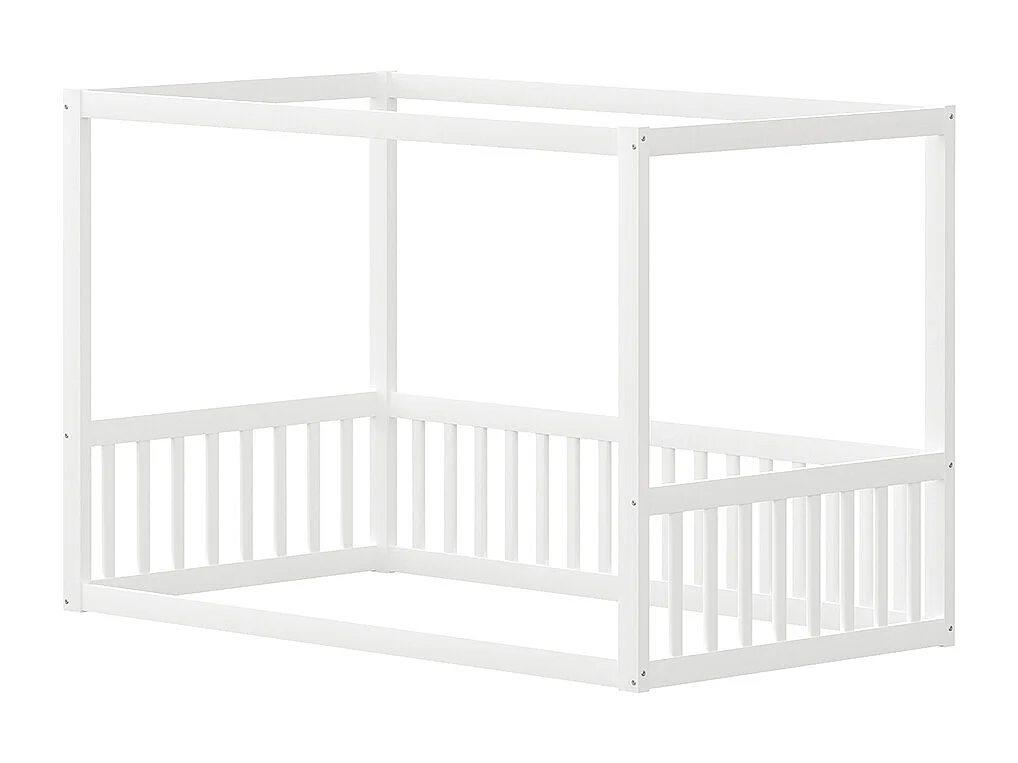 Lit simple 90x200 lit à baldaquin en bois massif cadre robuste style enfant couleur blanc