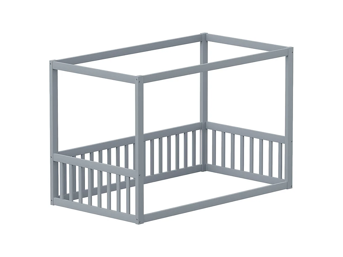 Lit simple 90x200 lit à baldaquin en bois massif cadre robuste style enfant couleur gris