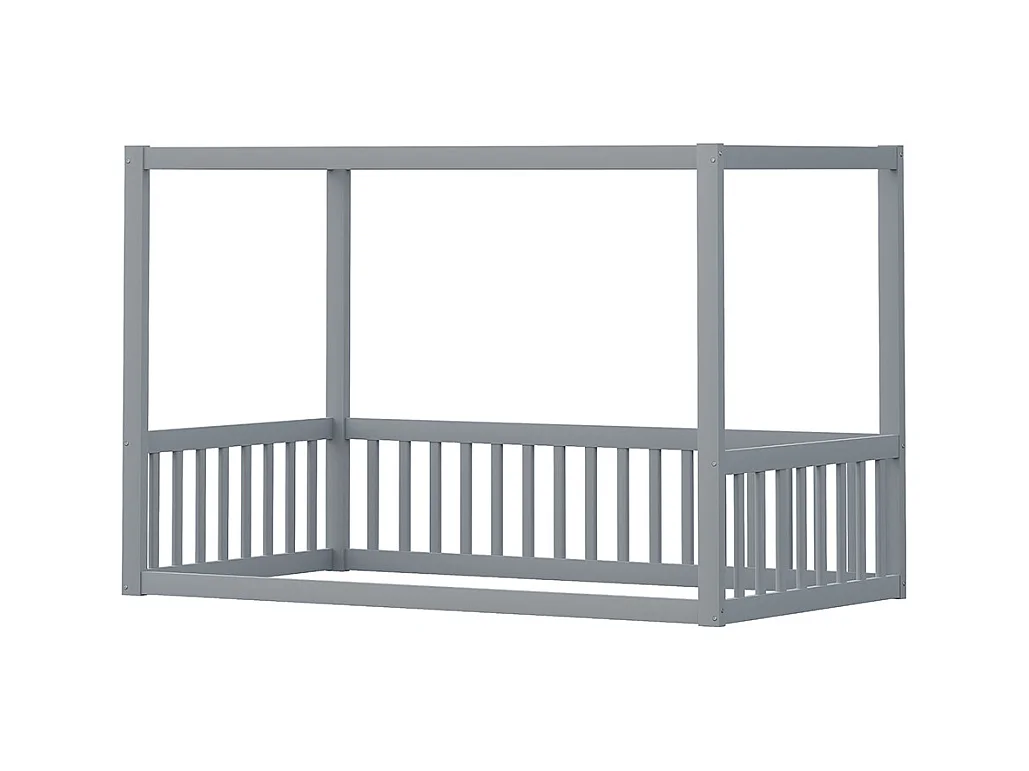 Lit simple 90x200 lit à baldaquin en bois massif cadre robuste style enfant couleur gris