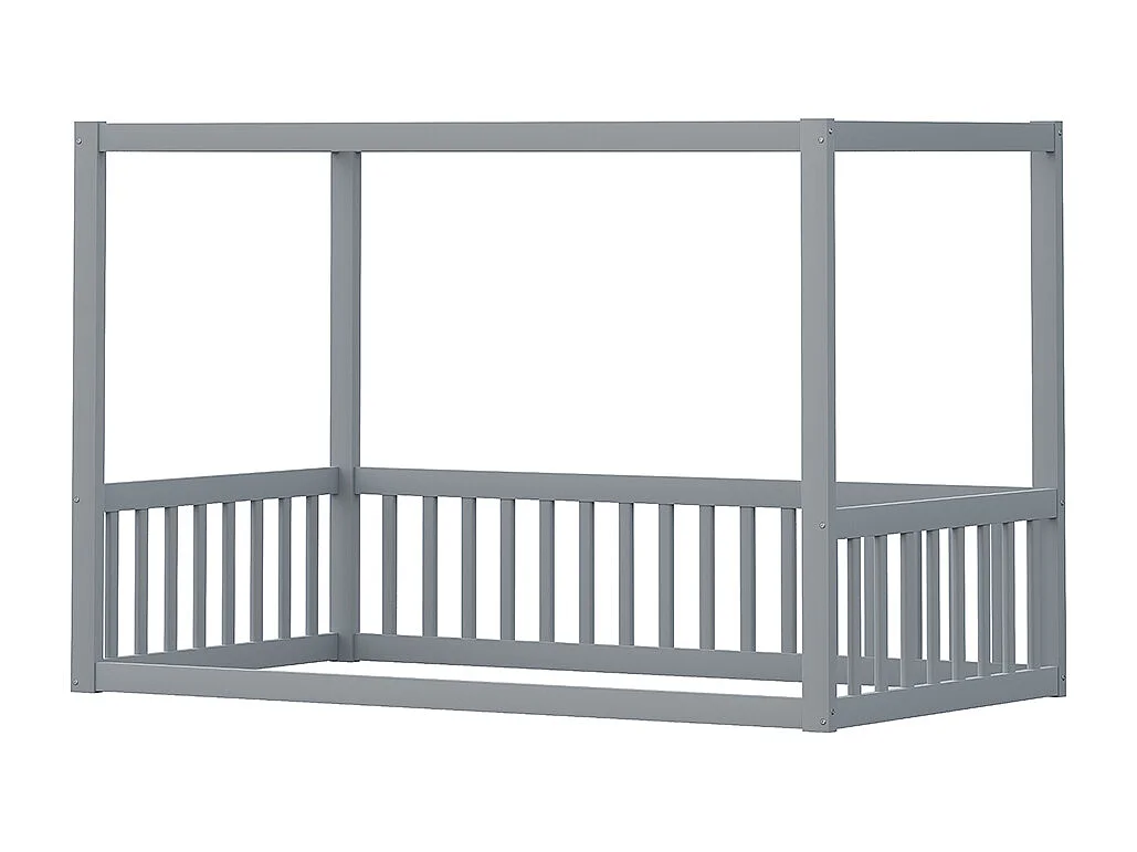 Lit simple 90x200 lit à baldaquin en bois massif cadre robuste style enfant couleur gris