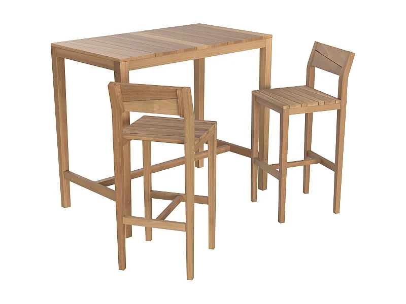 Tavolo e sedie da bar esterne per 4 persone in teak massiccio - Tunga