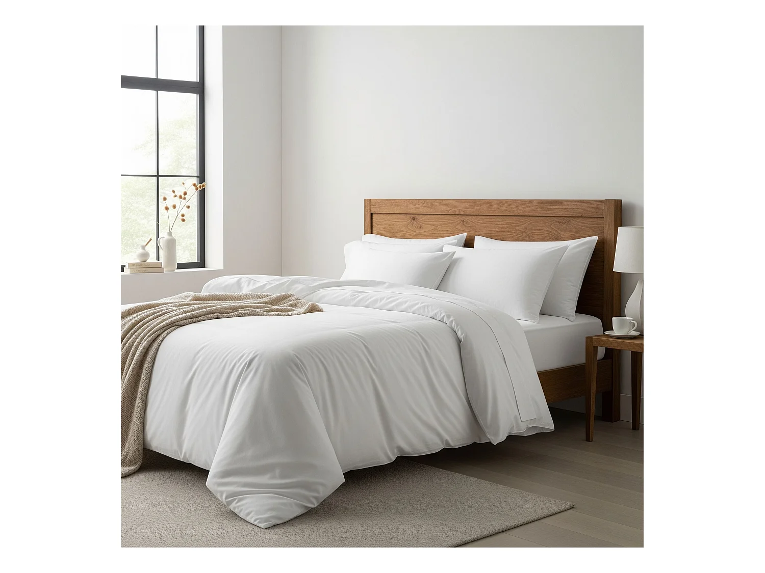 Parure de lit 140x200 100% coton blanc Terre de Nuit