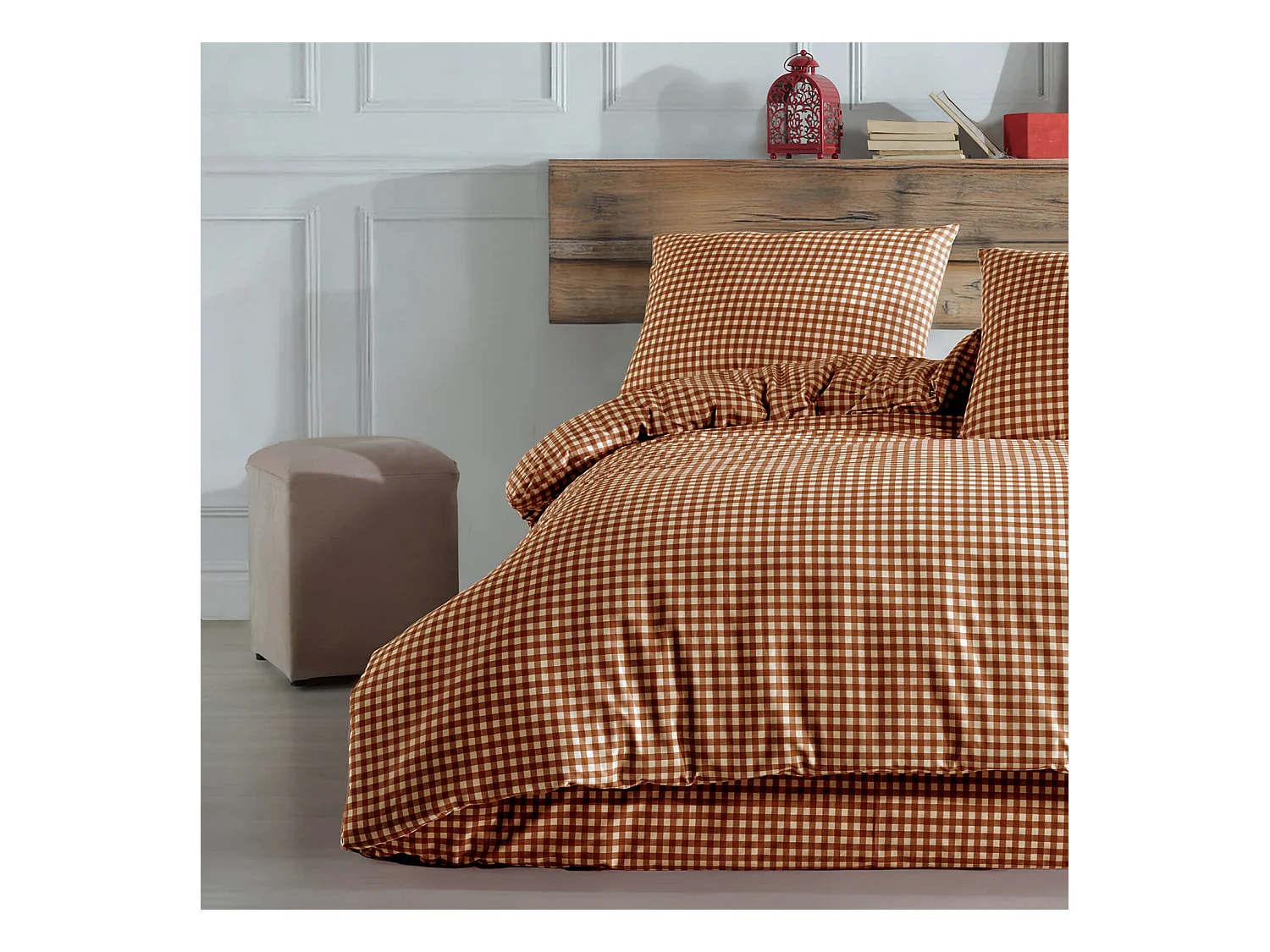 Parure de lit Vichy 240x220 Marron