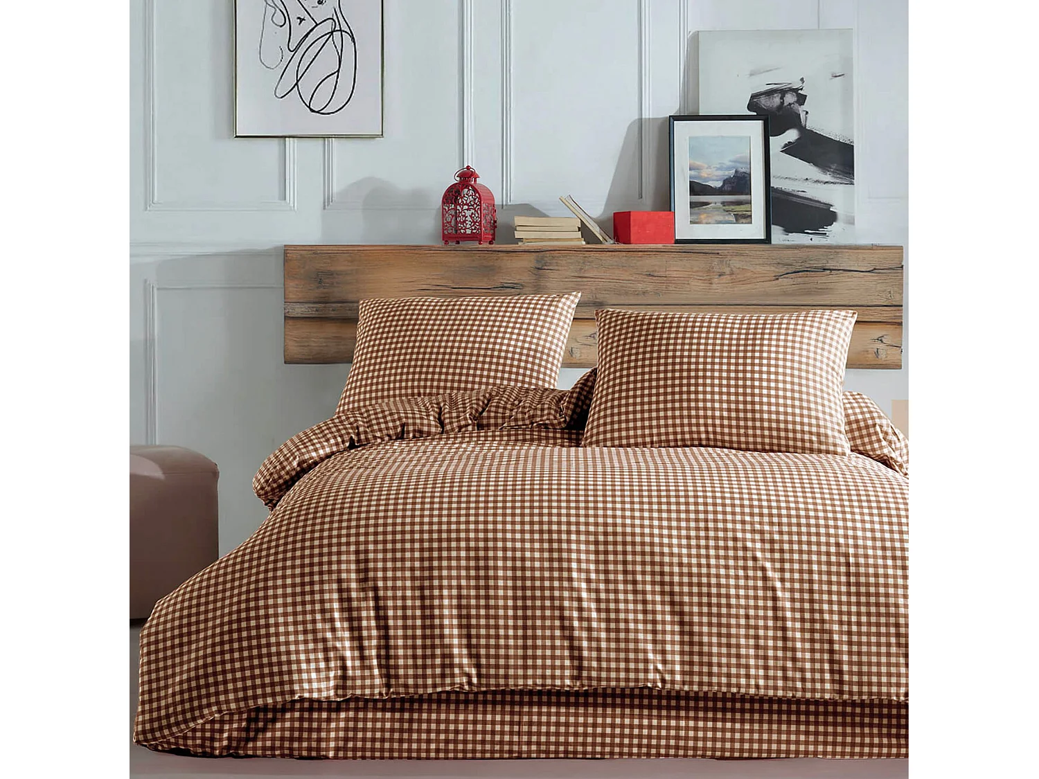 Parure de lit Vichy 140x200 Marron