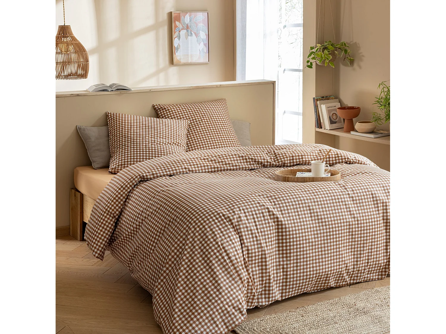 Parure de lit Vichy 140x200 Marron