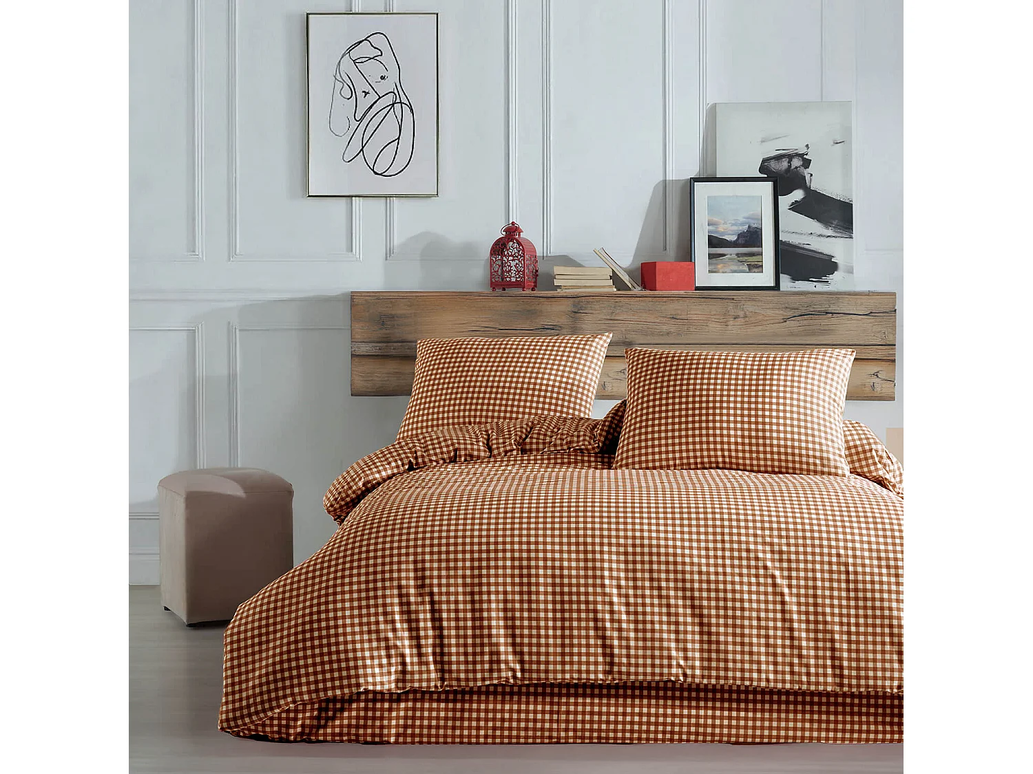 Parure de lit Vichy 260x240 Marron