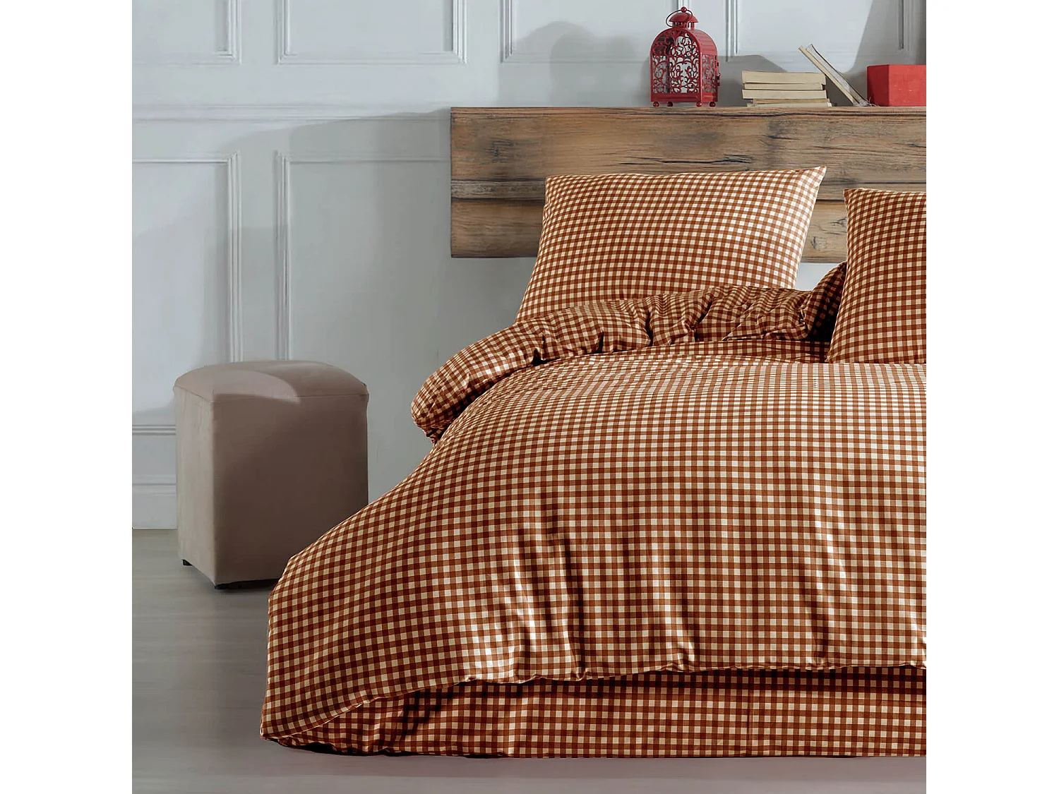 Parure de lit Vichy 260x240 Marron