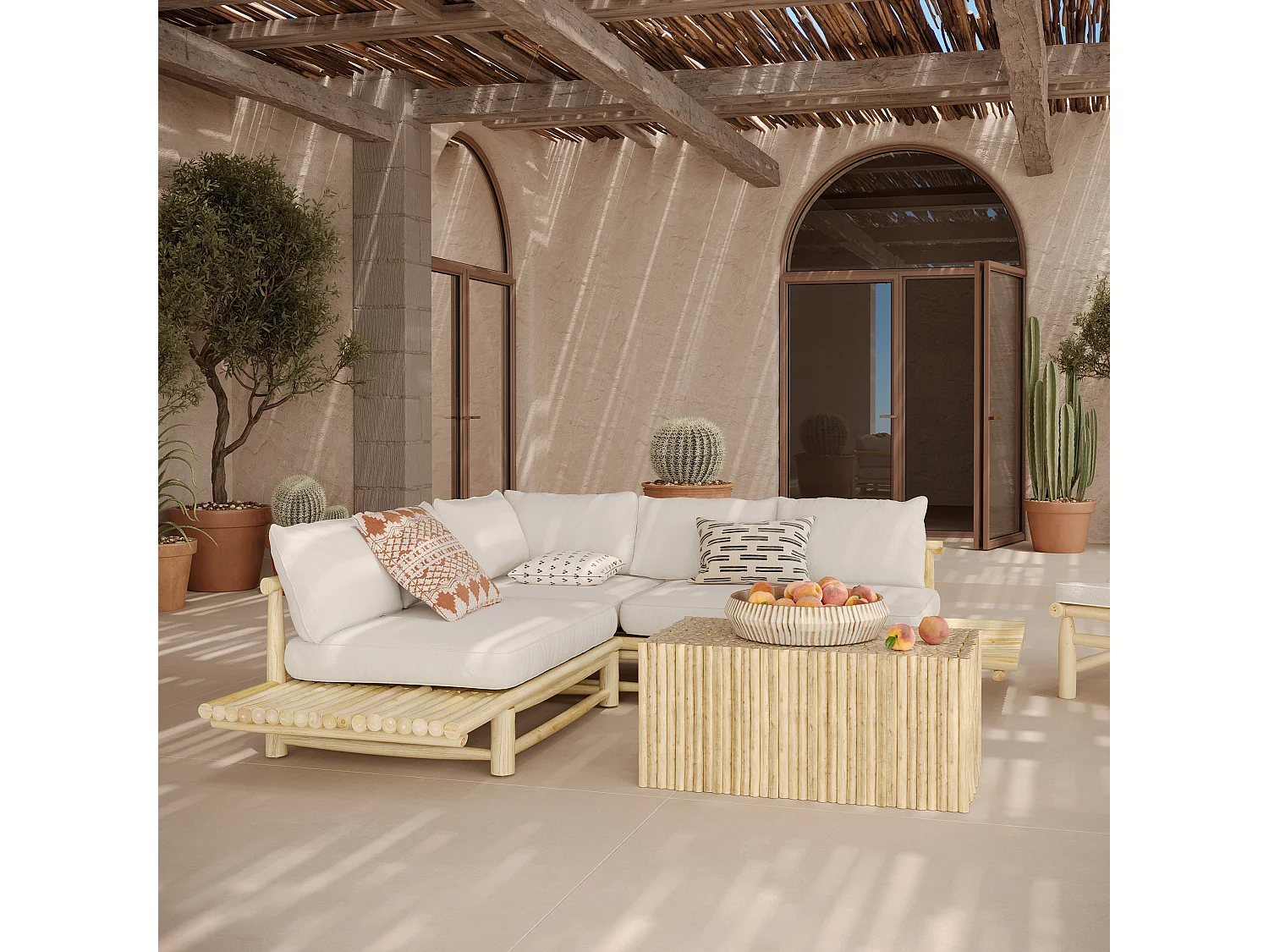 Salotto da giardino 4 persone legno di teak, divano, tavolino - Sunny