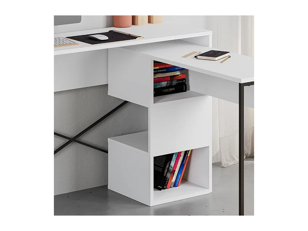 Scrivania salvaspazio espandibile Badau bianco con struttura in metallo nero – Funzionalità e Stile