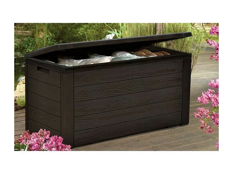 TOOD Malle / coffre de rangement en résine - 300 L - 120 x 46 x 58 cm - Marron aspect bois