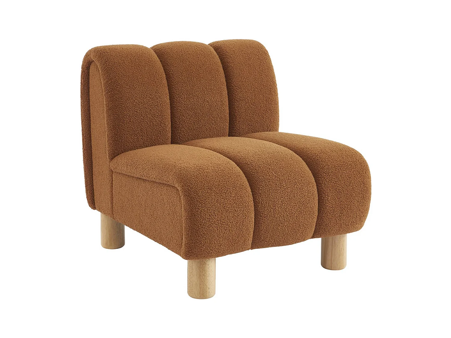 Fauteuil relax pieds arrondis en bois et tissu bouclette camel