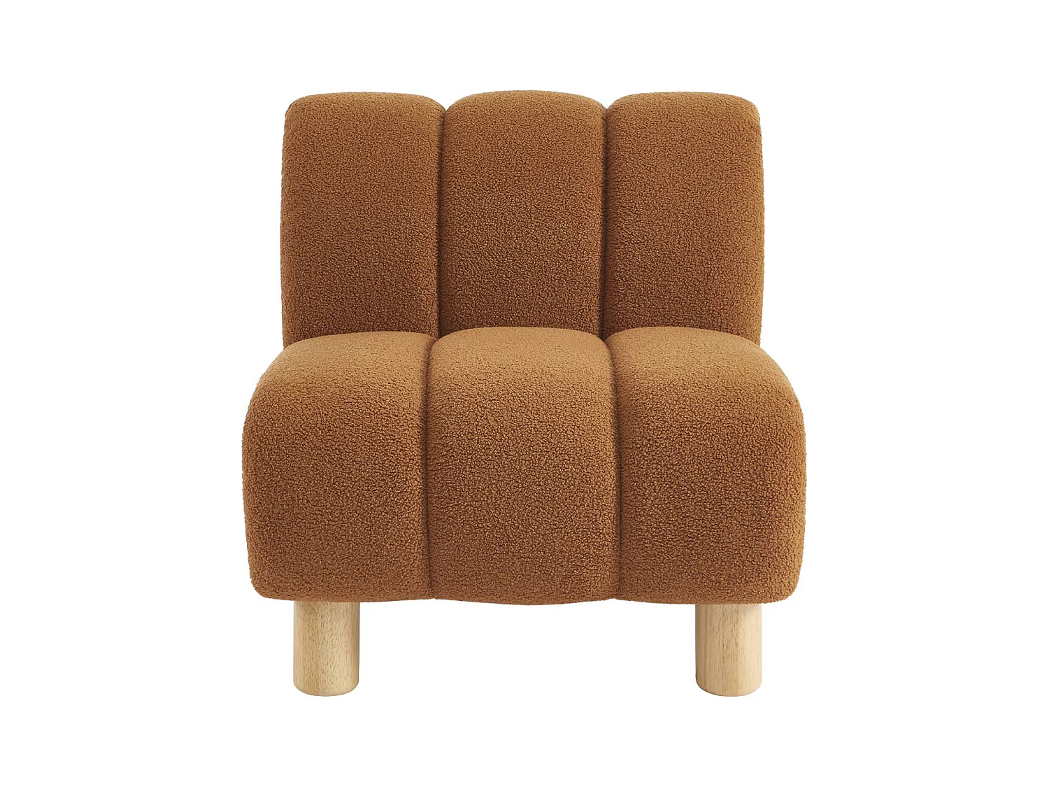 Fauteuil relax pieds arrondis en bois et tissu bouclette camel