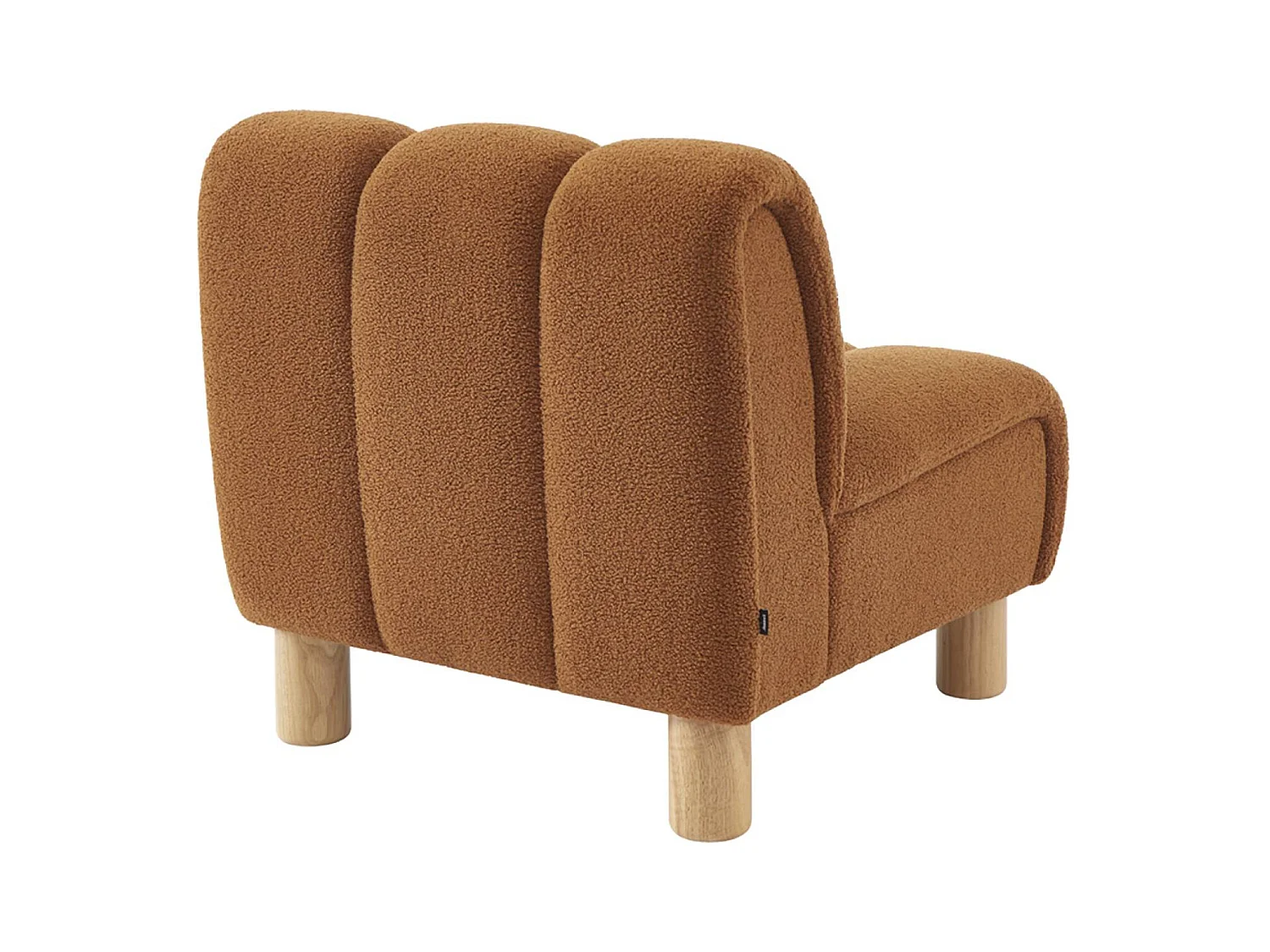 Fauteuil relax pieds arrondis en bois et tissu bouclette camel