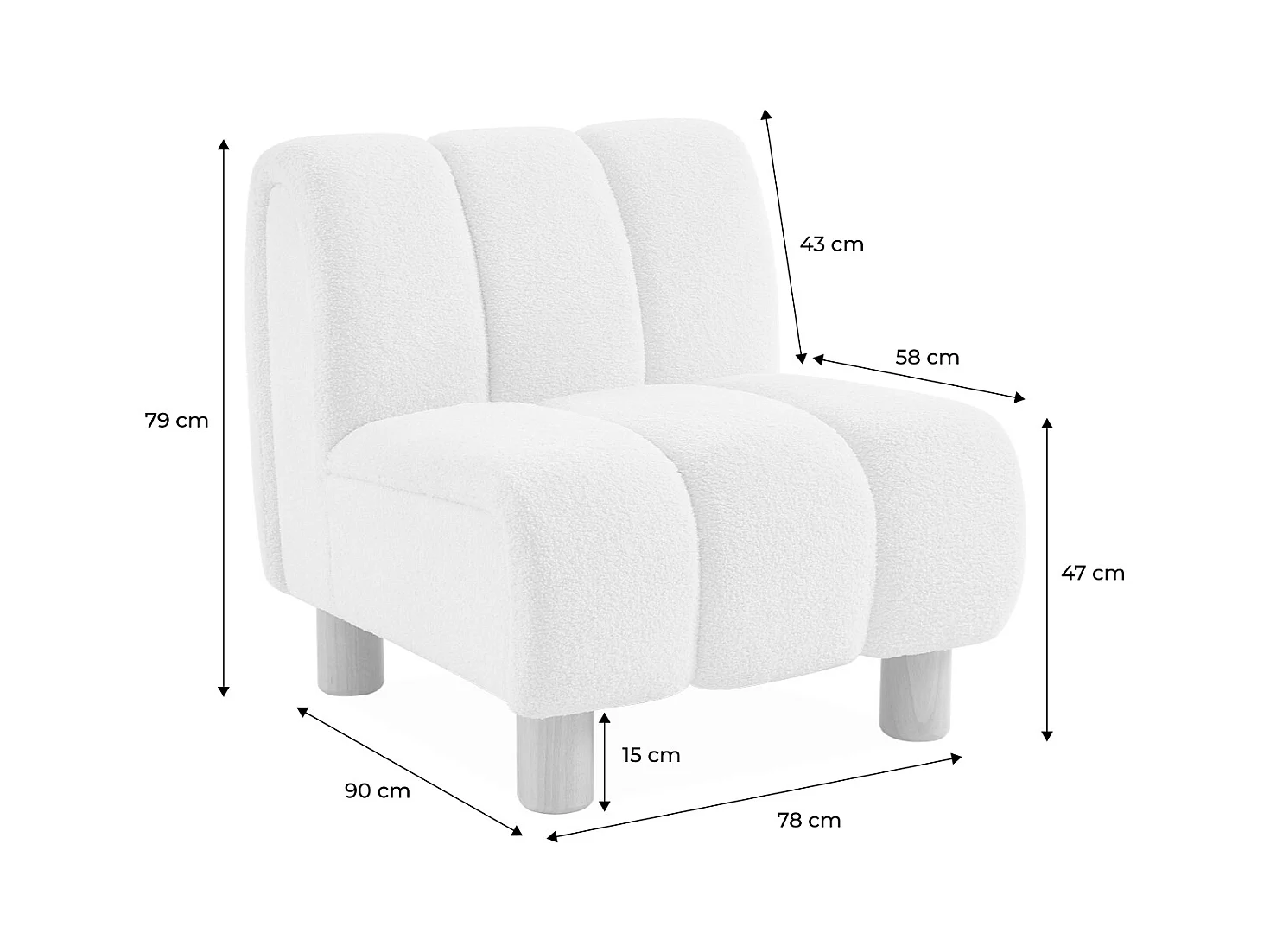 Fauteuil relax pieds arrondis en bois et tissu bouclette camel