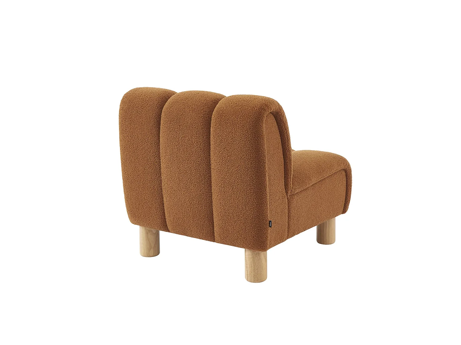 Poltrona relax con gambe rotonde in legno e tessuto bouclé, camel