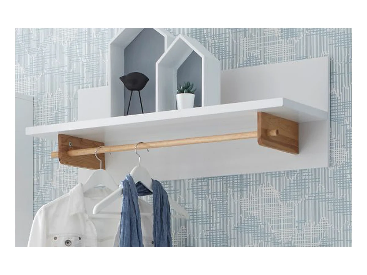 Porte-manteau mural coloris blanc / chêne - 97 x 35 x 32 cm