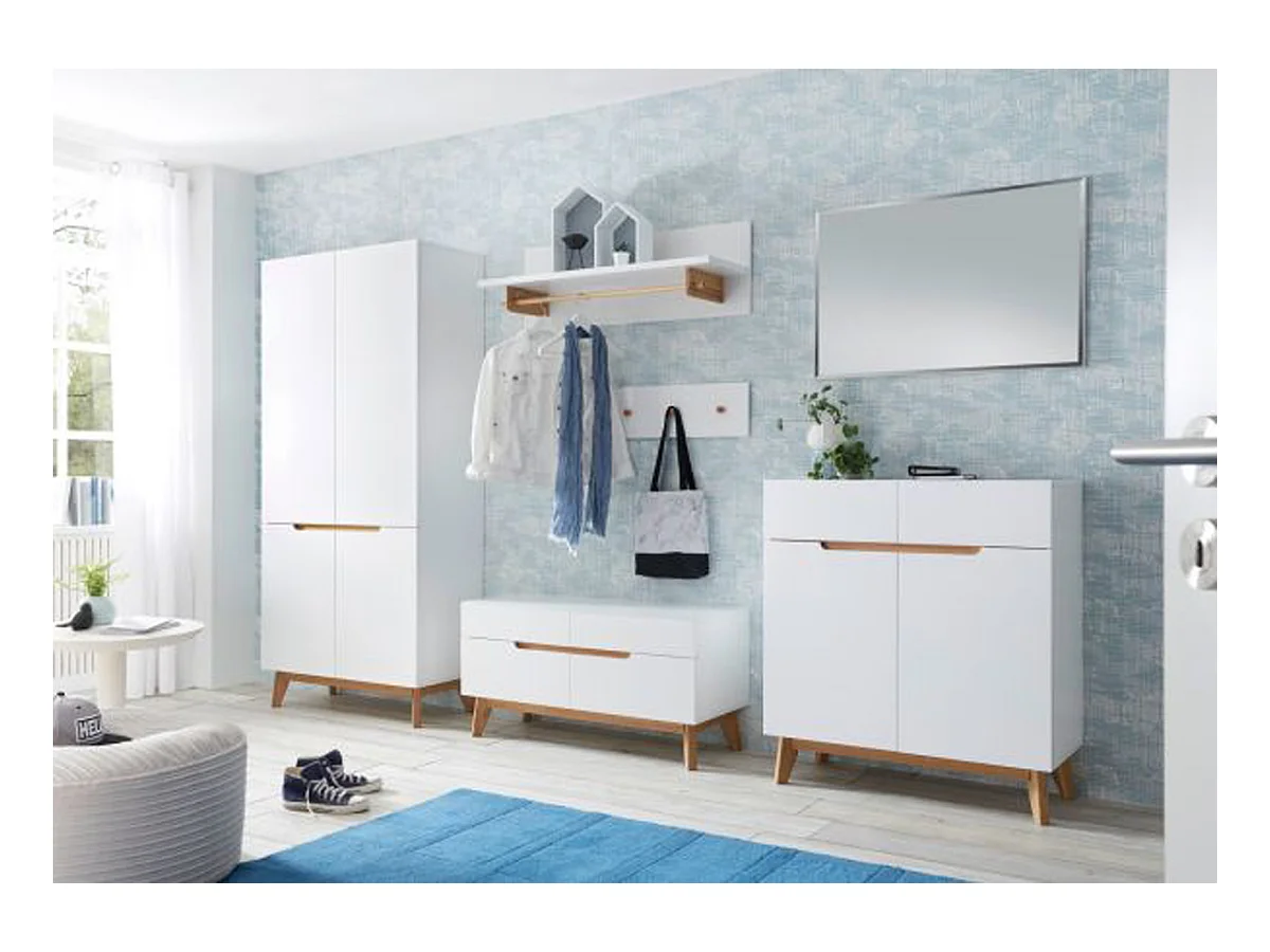 Porte-manteau mural coloris blanc / chêne - 97 x 35 x 32 cm