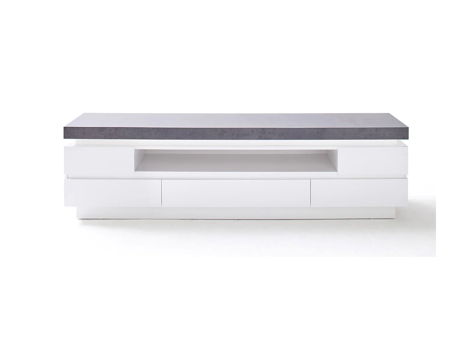 Meuble TV en bois coloris blanc mat, gris béton - Longueur 175 x Hauteur 48 x Profondeur 40 cm