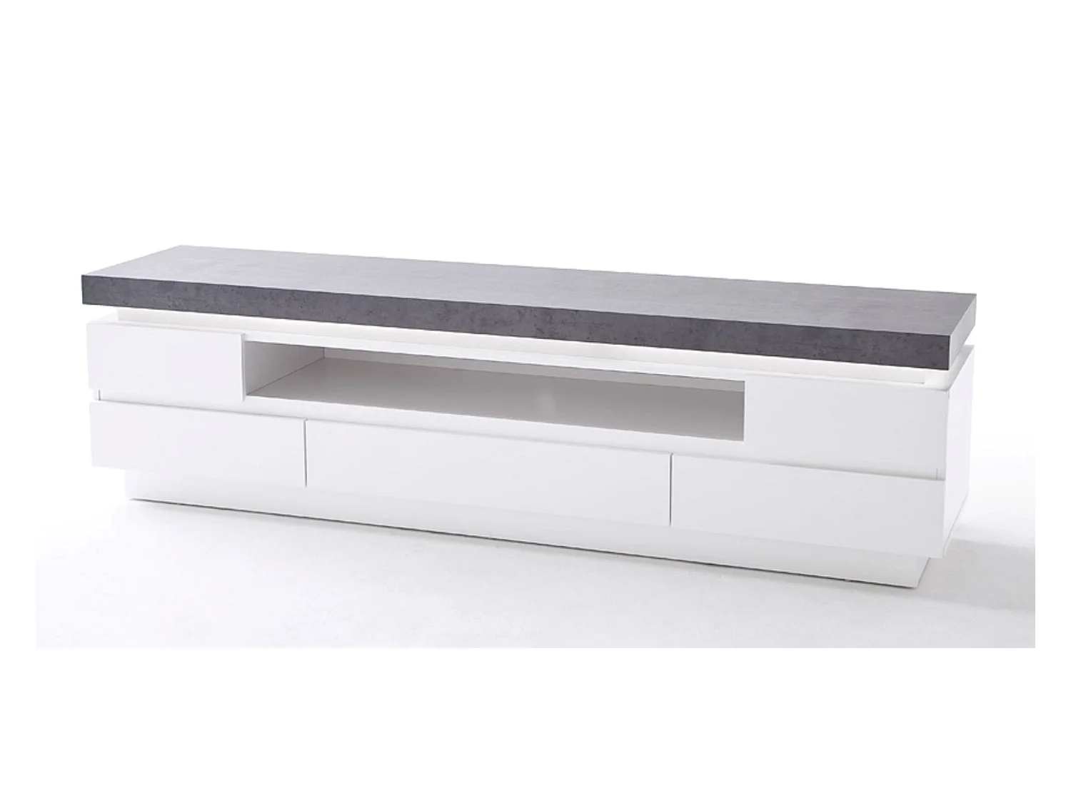 Meuble TV en bois coloris blanc mat, gris béton - Longueur 175 x Hauteur 48 x Profondeur 40 cm