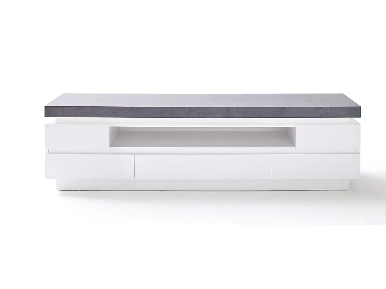 Meuble TV en bois coloris blanc mat, gris béton - Longueur 175 x Hauteur 48 x Profondeur 40 cm