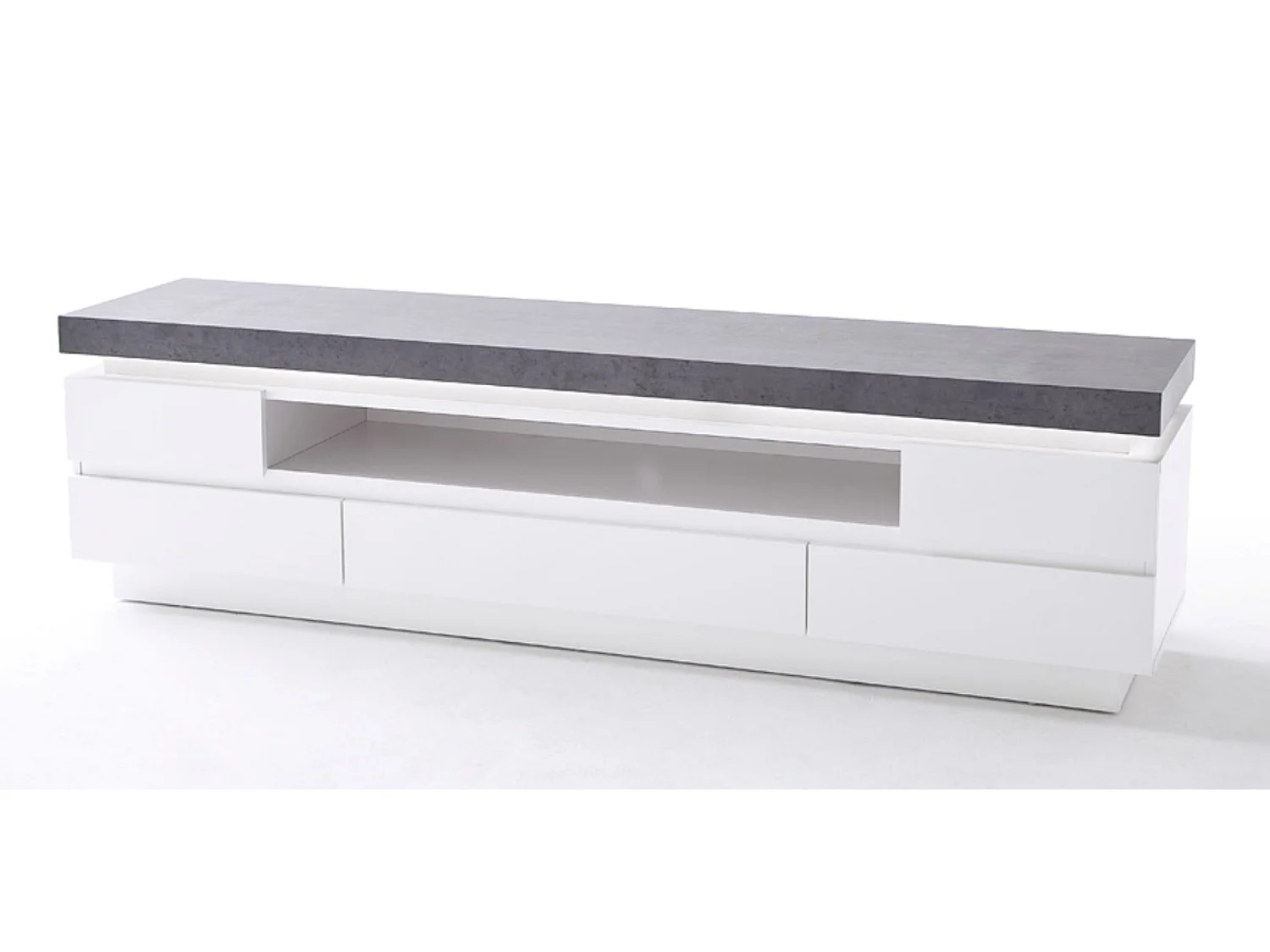 Meuble TV en bois coloris blanc mat, gris béton - Longueur 175 x Hauteur 48 x Profondeur 40 cm