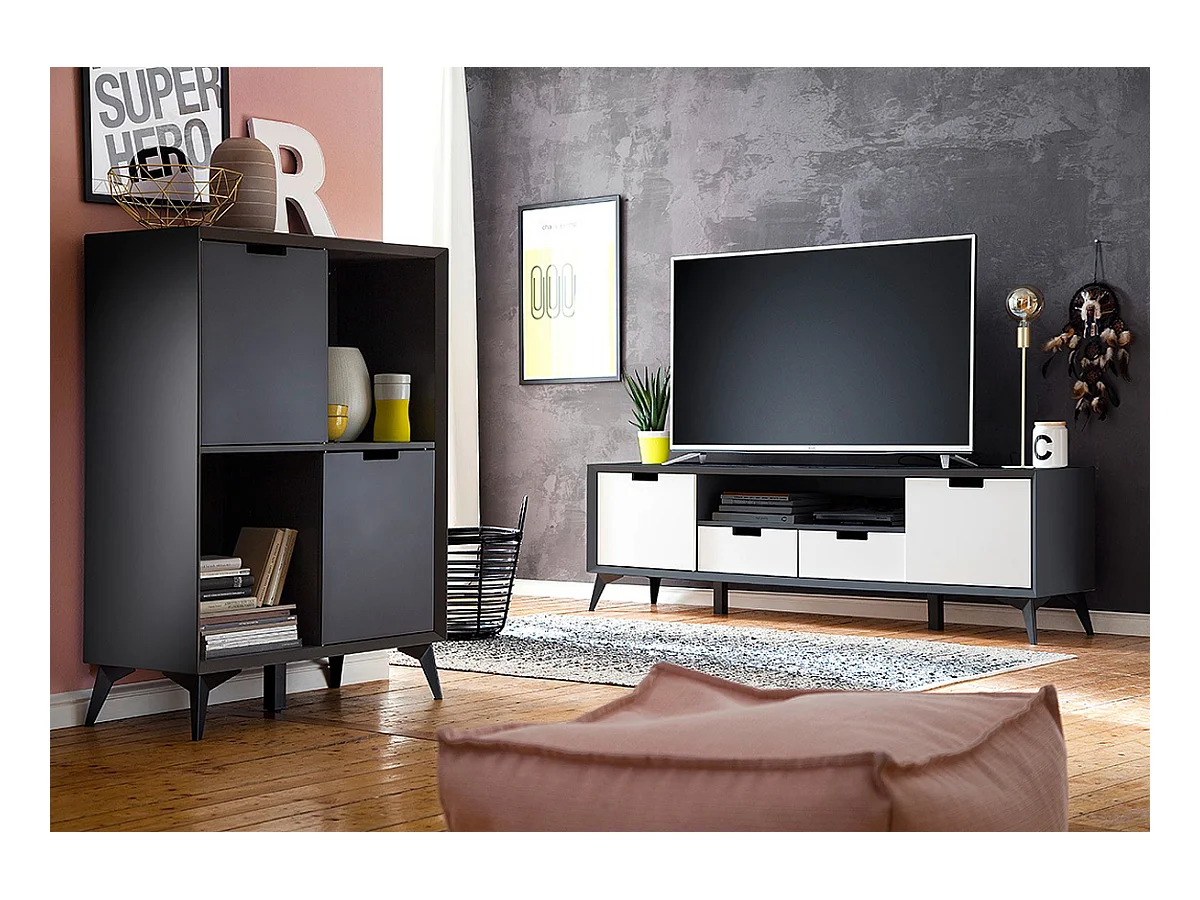 Meuble TV finition laquée gris mat - Longueur 180 x Hauteur 55 x Profondeur 40 cm