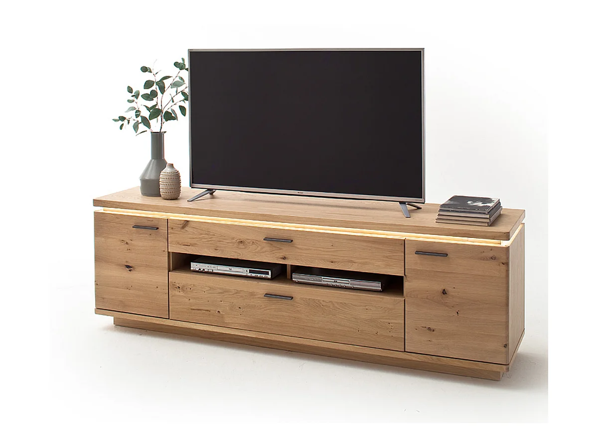 Meuble TV en bois coloris chêne bianco - Longueur 210 x Hauteur 68 x Profondeur 50 cm