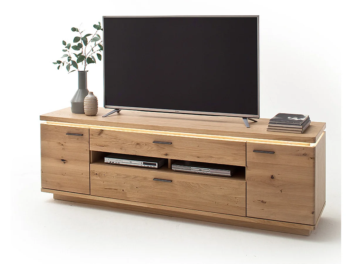 Meuble TV en bois coloris chêne bianco - Longueur 210 x Hauteur 68 x Profondeur 50 cm