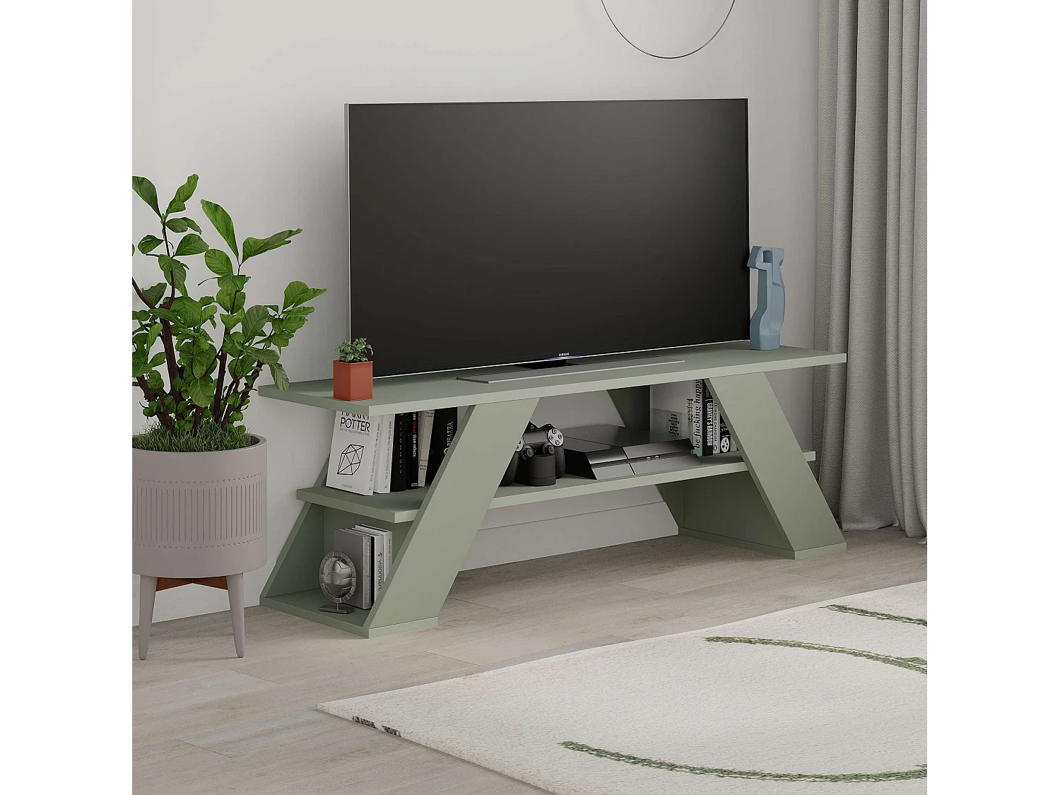 TV-Ständer – 120 cm x 40 cm x 33,5 cm – Grüngrau – Spanplatte