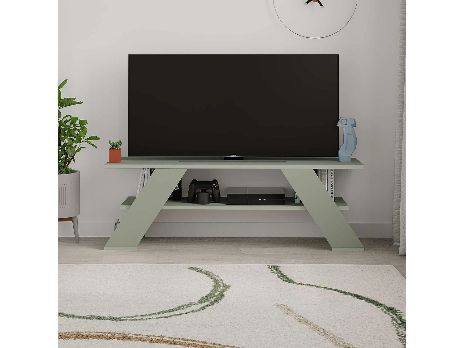 TV-Ständer – 120 cm x 40 cm x 33,5 cm – Grüngrau – Spanplatte
