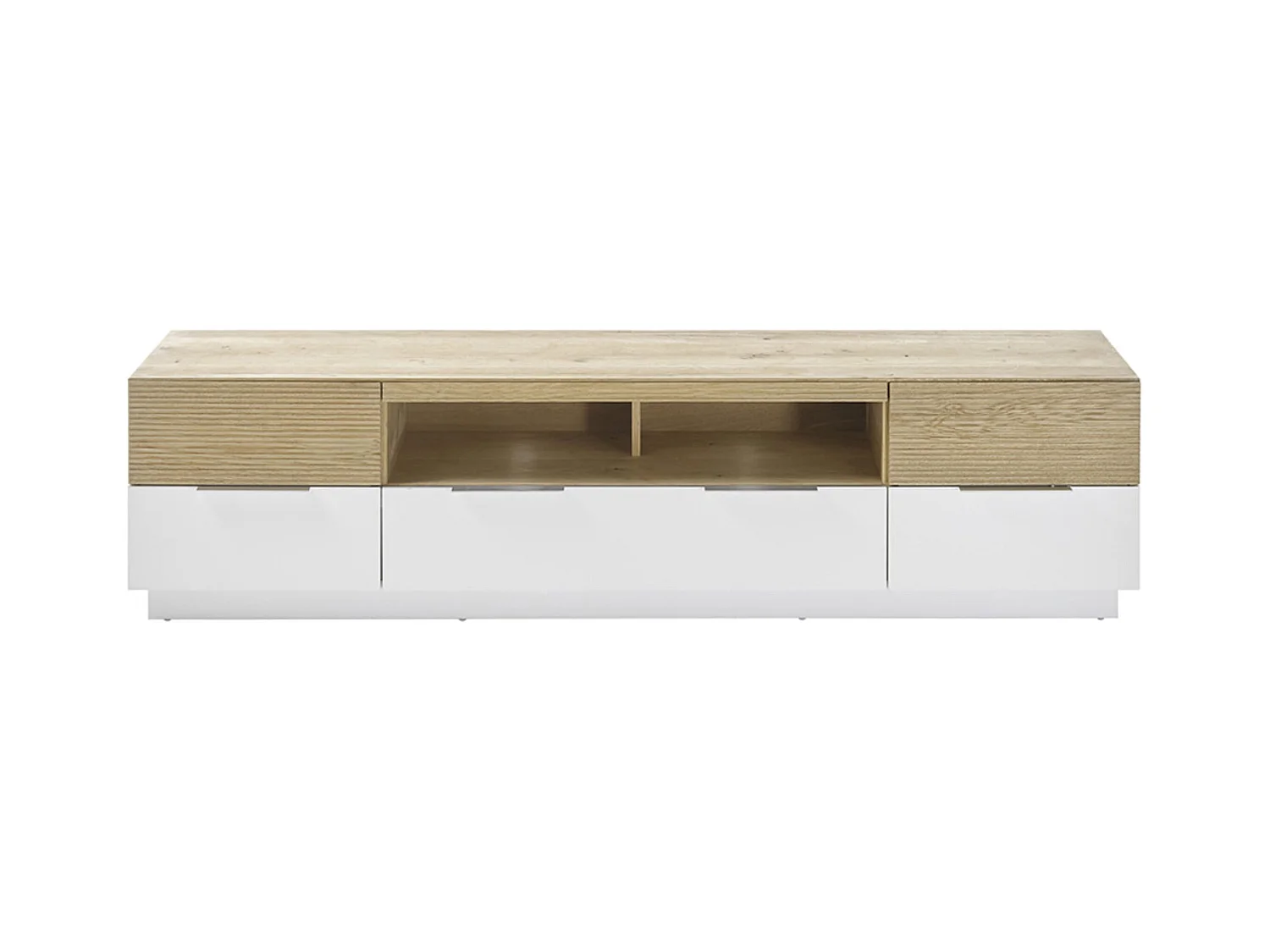 Meuble TV coloris chêne massif, blanc - Longueur 182 x Hauteur 46 x Profondeur 40 cm