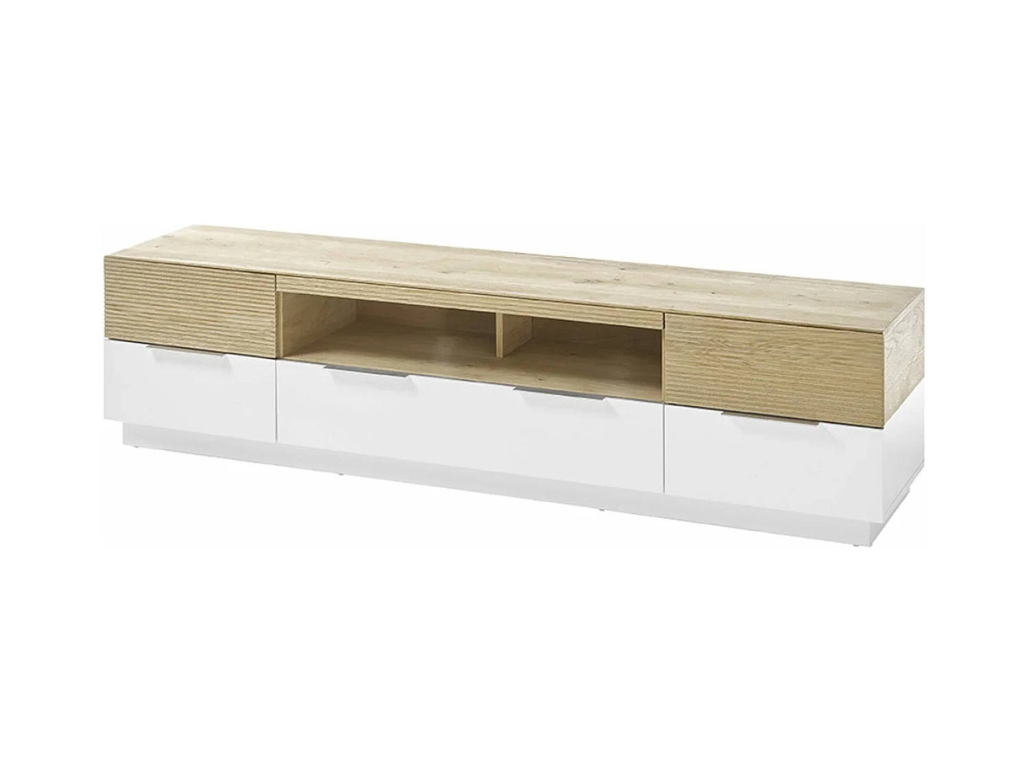 Meuble TV coloris chêne massif, blanc - Longueur 182 x Hauteur 46 x Profondeur 40 cm