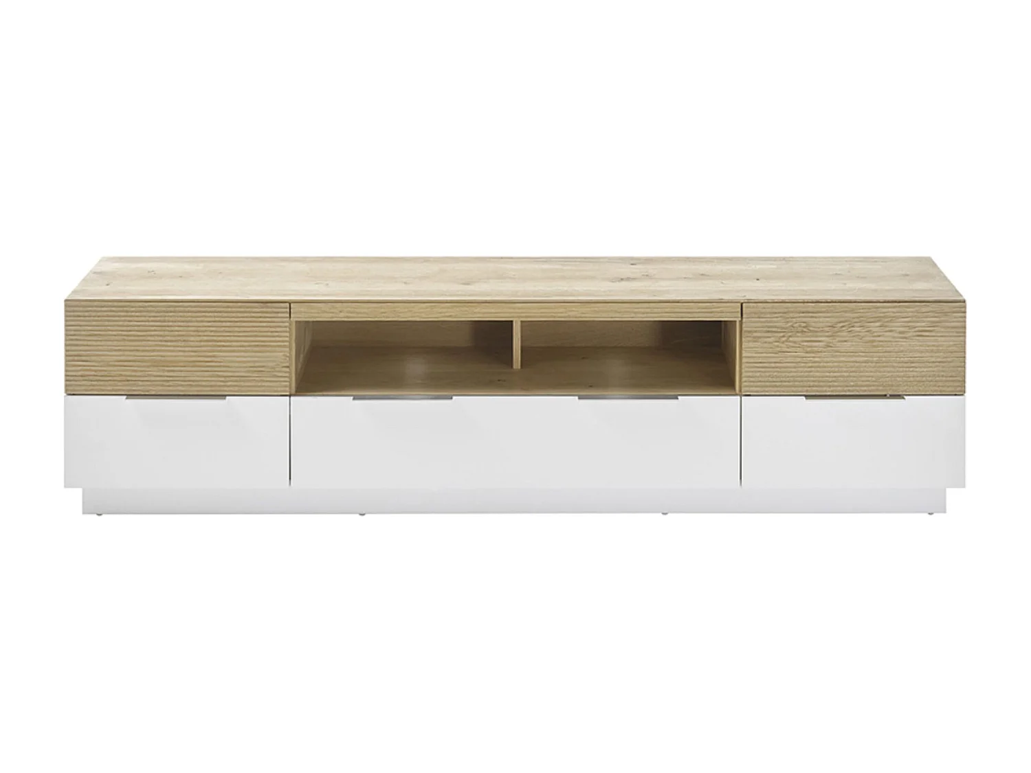 Meuble TV coloris chêne massif, blanc - Longueur 182 x Hauteur 46 x Profondeur 40 cm