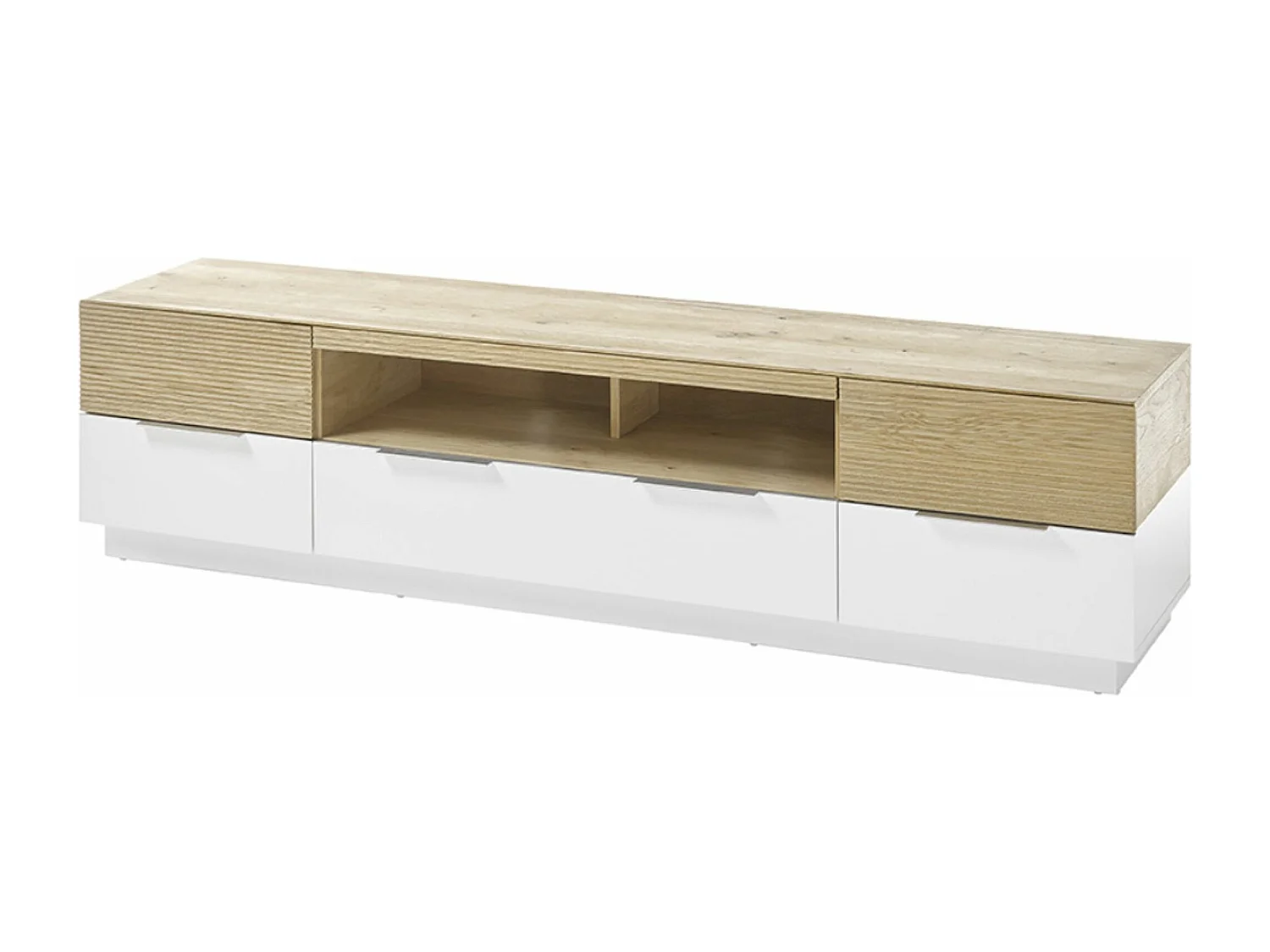 Meuble TV coloris chêne massif, blanc - Longueur 182 x Hauteur 46 x Profondeur 40 cm