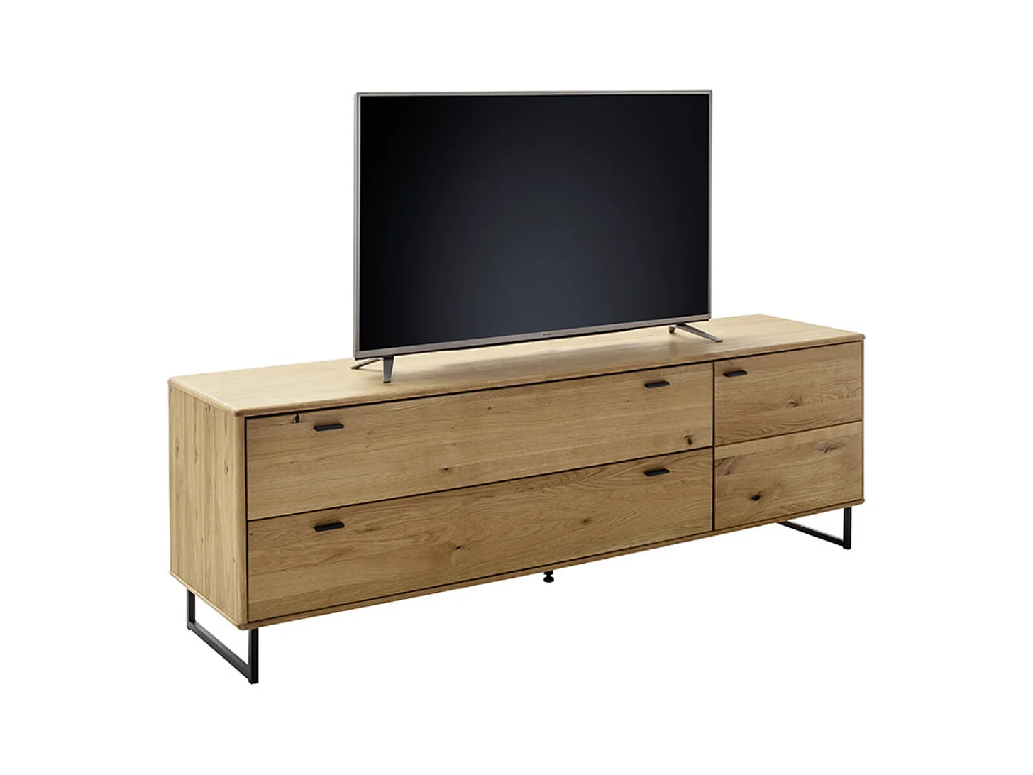Meuble TV en bois de chêne sauvage huilé - Longueur 209 x Hauteur 68 x Profondeur 50 cm