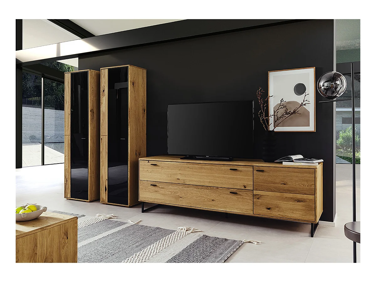 Meuble TV en bois de chêne sauvage huilé - Longueur 209 x Hauteur 68 x Profondeur 50 cm