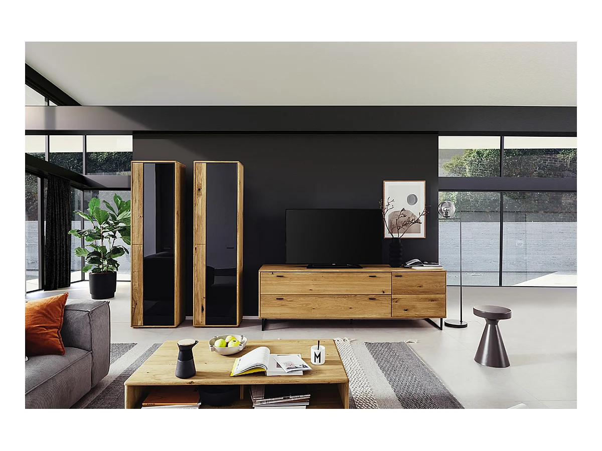 Meuble TV en bois de chêne sauvage huilé - Longueur 209 x Hauteur 68 x Profondeur 50 cm
