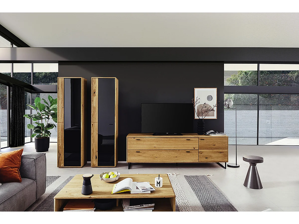 Meuble TV en bois de chêne sauvage huilé - Longueur 209 x Hauteur 68 x Profondeur 50 cm