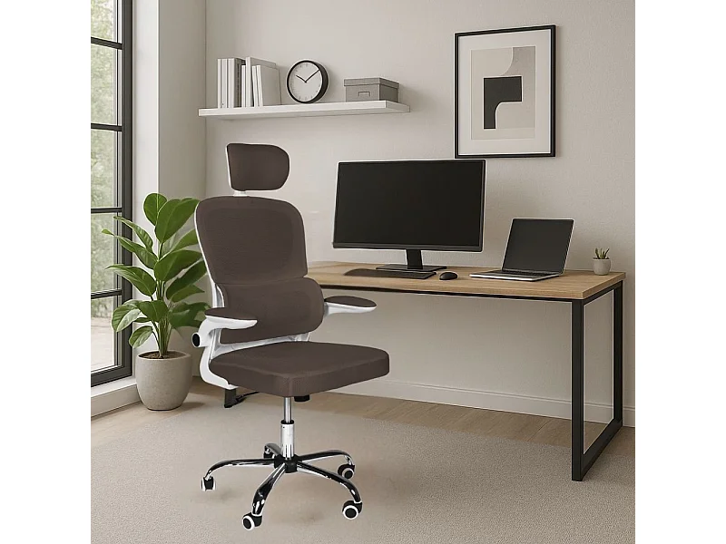 Poltrona ufficio ergonomica con ruote Vibes in rete tortora con base cromata