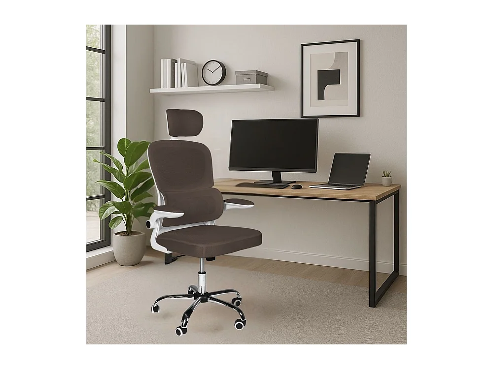 Poltrona ufficio ergonomica con ruote Vibes in rete tortora con base cromata