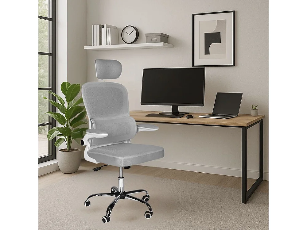 Poltrona ufficio ergonomica con ruote Vibes in rete grigio con base cromata