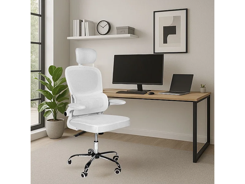 Poltrona ufficio ergonomica con ruote Vibes in rete bianca con base cromata