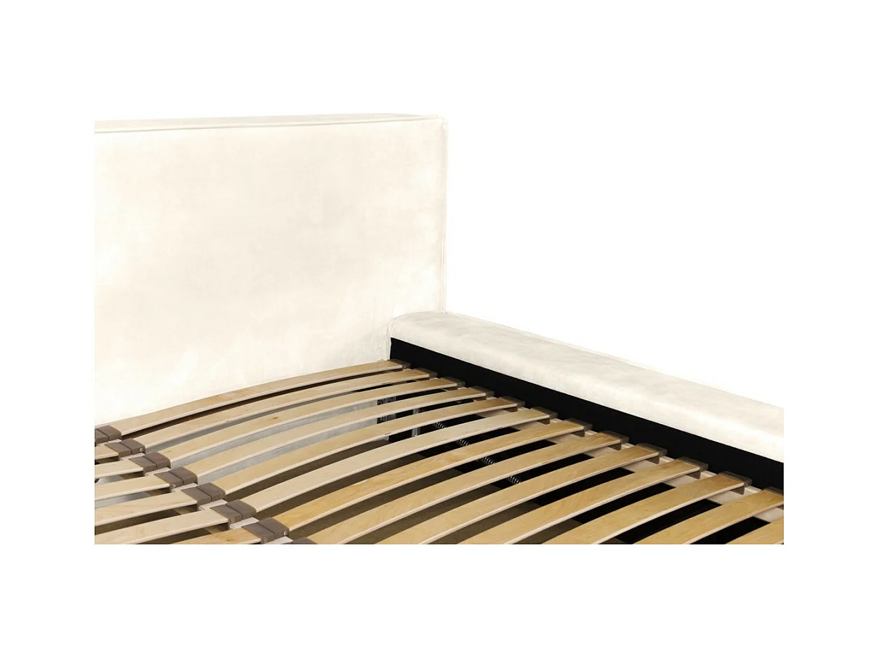 Lit coffre DENALI – Pérola – 140x200 cm – Tecido de veludo macio – Base elevatória – Armazenamento integrado