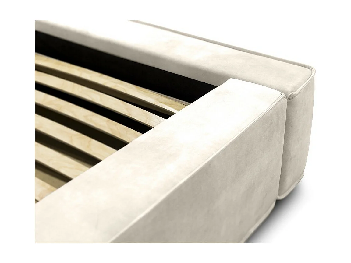 Cama con canapé DENALI – Perla – 140x200 cm – Tela terciopelo suave – Somier elevable – Almacenamiento integrado