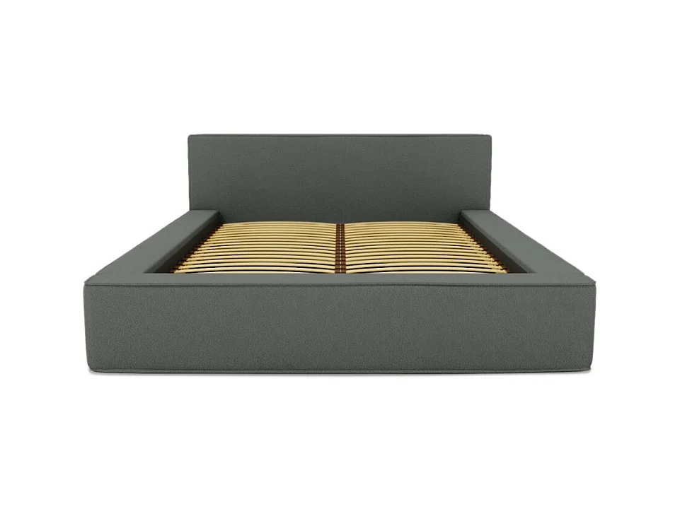 Lit coffre DENALI – Ardósia encaracolada – 180x200 cm – Tecido veludo macio – Estrado elevatório – Armazenamento integrado