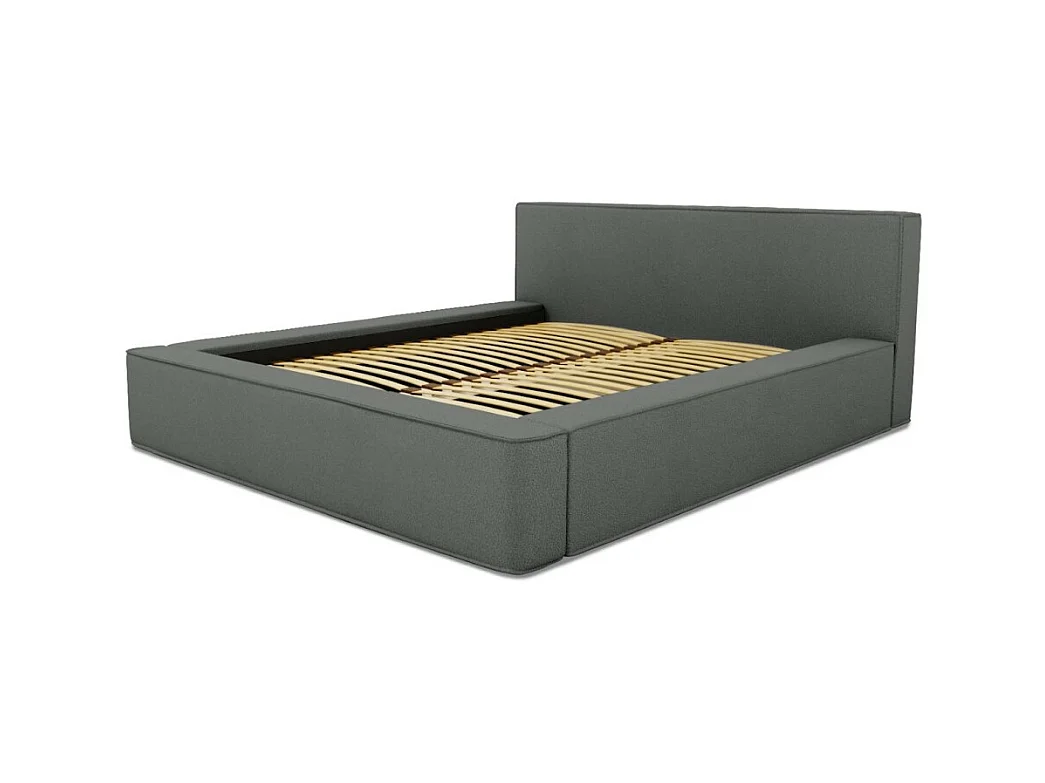 Lit coffre DENALI – Ardósia encaracolada – 180x200 cm – Tecido veludo macio – Estrado elevatório – Armazenamento integrado