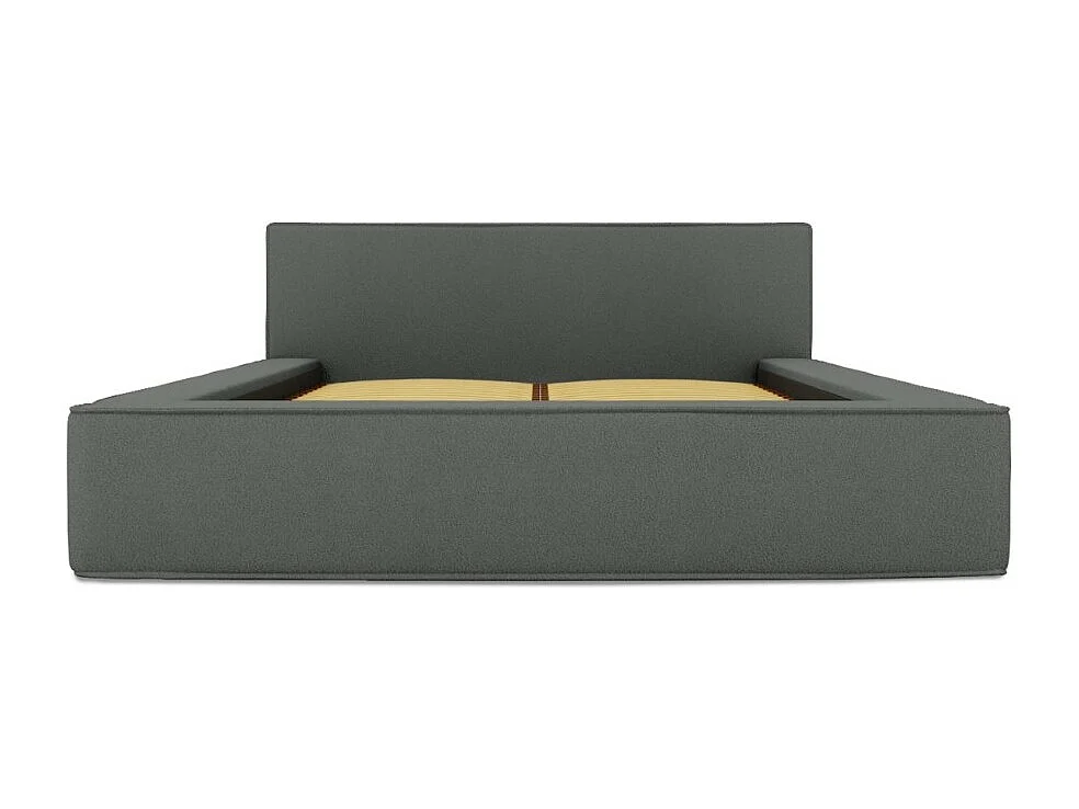 Lit coffre DENALI – Ardósia encaracolada – 180x200 cm – Tecido veludo macio – Estrado elevatório – Armazenamento integrado