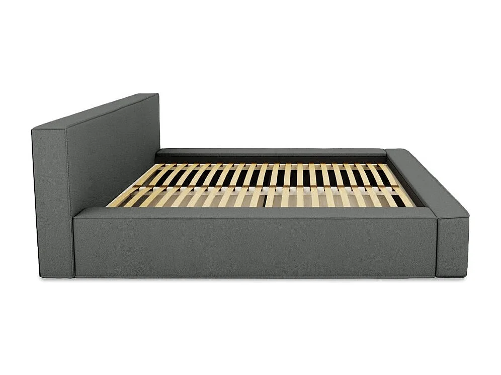 Lit coffre DENALI – Ardósia encaracolada – 180x200 cm – Tecido veludo macio – Estrado elevatório – Armazenamento integrado